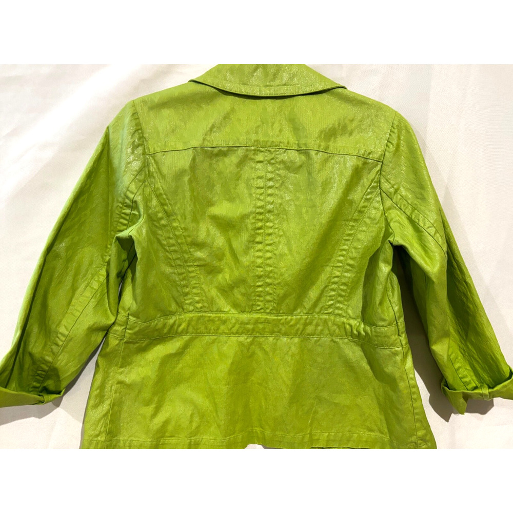 Chico's Chartreuse green Cotton Jacquard blazer Jacket Sz 0 S Coastal travel - Picture 8 of 9